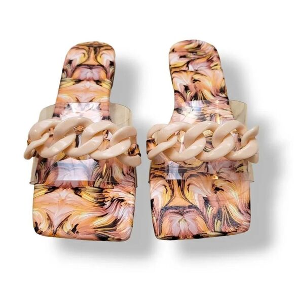 NEW Vintage Retro Mod Style Square Toe Chain Link Transparent Sandal Size 36/6 - Picture 2 of 9